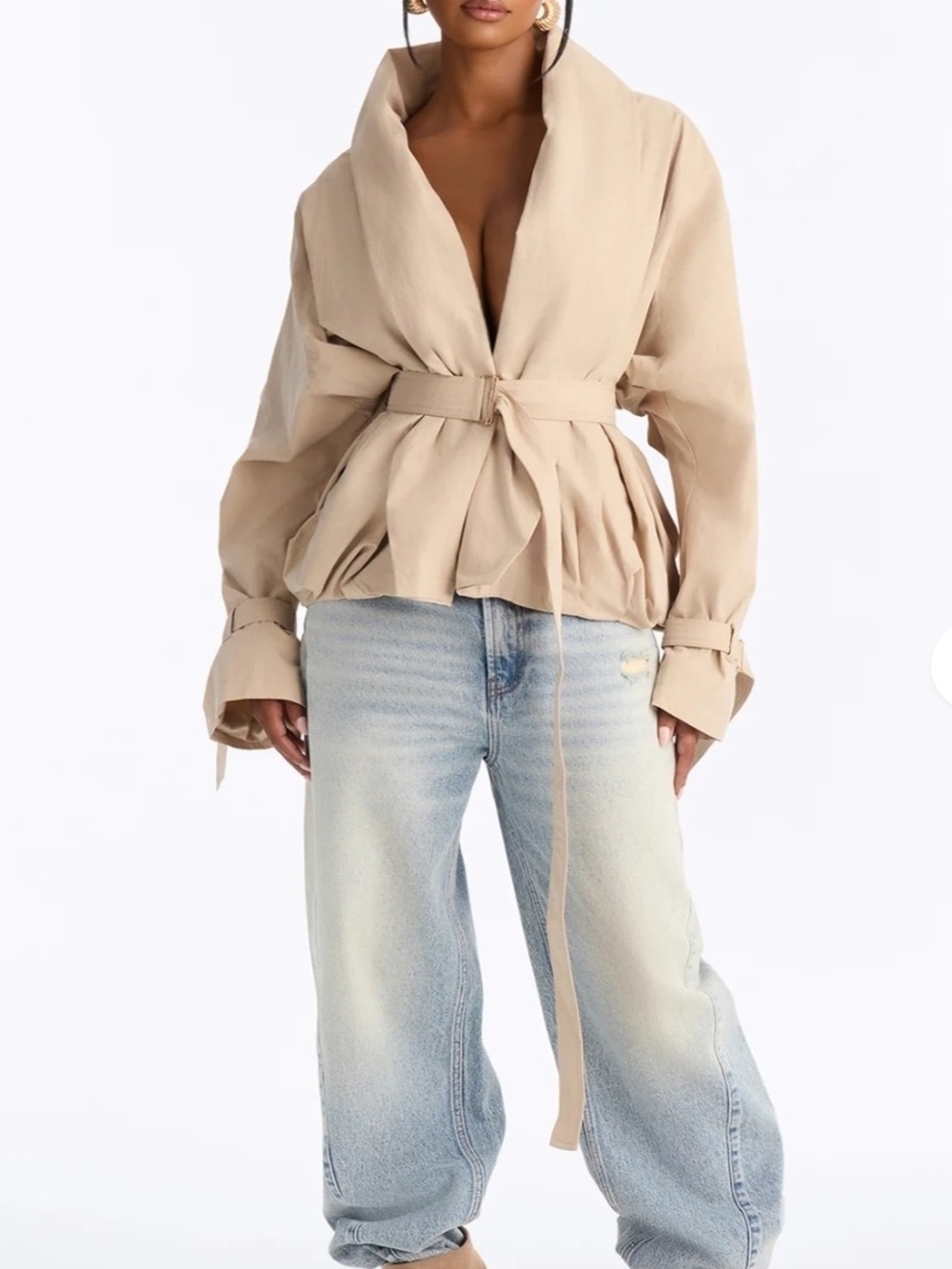 Fashion Nova Beige Wrap Peplum Jacket - Women's Top